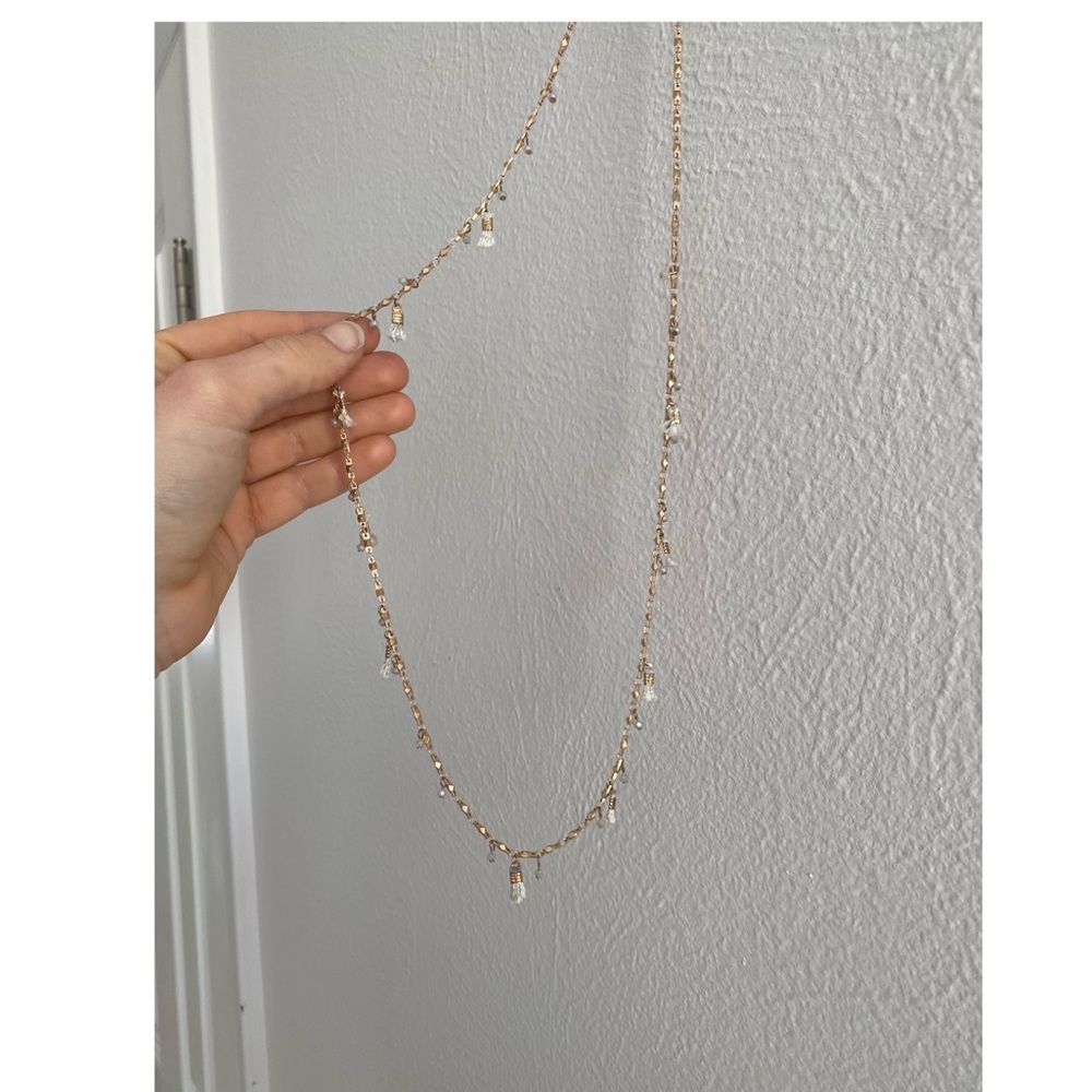 Loft rose gold long chain with small tassels and beads